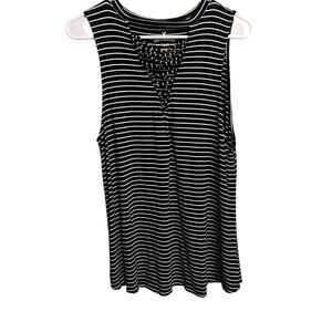 American Eagle Black White Pinstripe Sleeveless Soft & Sexy Tank Size Large